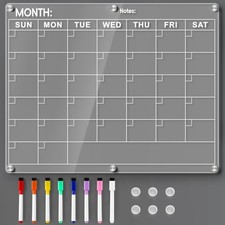 Acrylic Fridge Calendar, Magnetic Monthly Planner with 8 Color Markers, Clear...