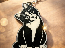 Adorable black and white cat 3D Printed Keychain Key Ring Charm Gift