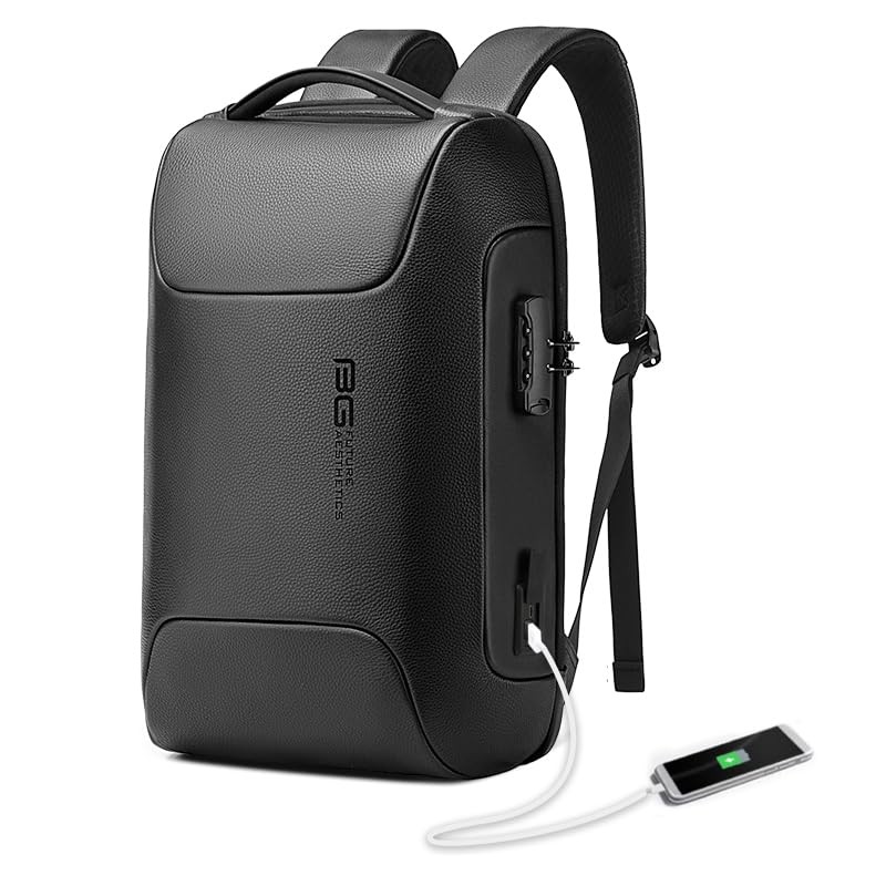 Black Genuine Leather Anti-Theft Laptop Backpack for Men Business Travel