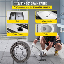 VEVOR Drain Cleaning Cable 50 Feet x 3/8 Inch Solid Core Cable Sewer Cable Drain