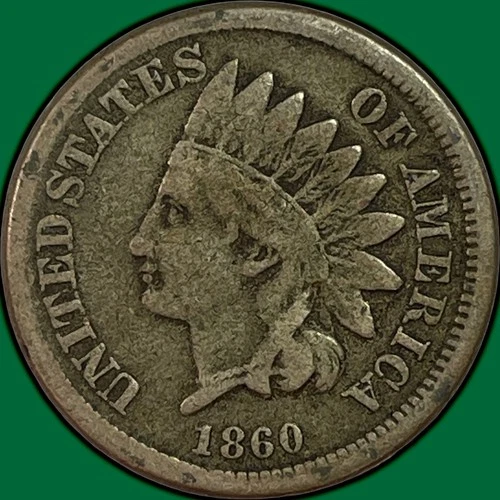 1860 Round Bust Indian Head Cent Fine F Coin #38374