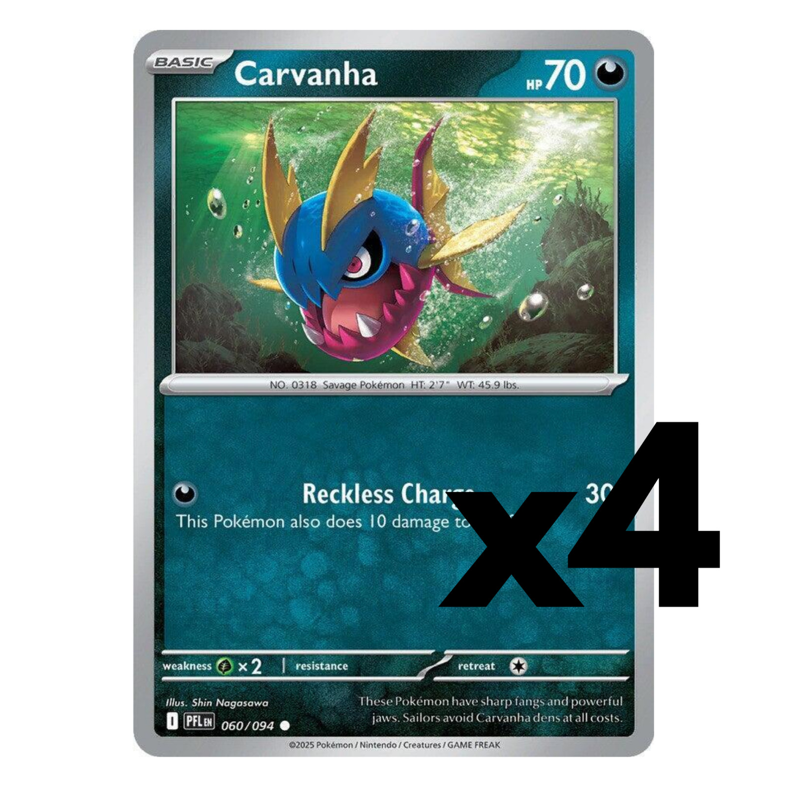 4x Carvanha - 060/094 - ME02: Phantasmal Flames Pokemon Playset x4