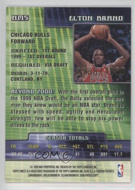 1999-00 Topps Finest New Millennium /1500 Elton Brand #NM5 Rookie RC - Image 2 of 2