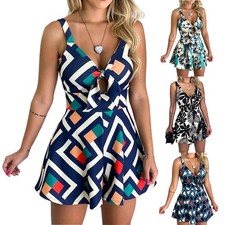 Floral Print Loose Fit Romper Shorts Sleeveless V-Neck Summer Playsuit for Women