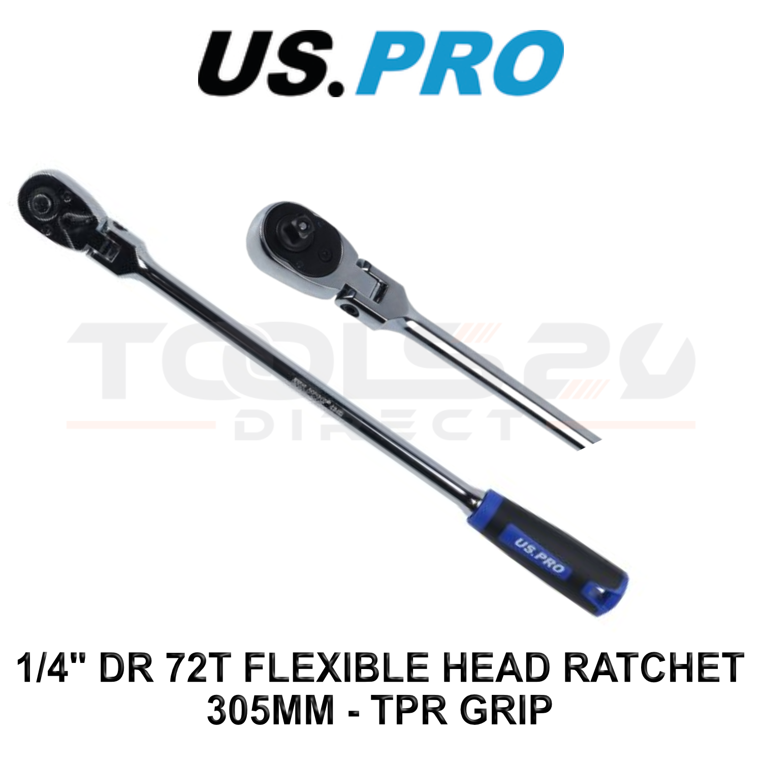 US PRO Tools 1/4"" Drive Extra Long 305mm 72T Flexible Head Ratchet TPR Grip 4240