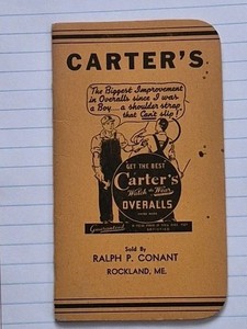 Vintage 1945-46 Carter's  Overalls Pocket Note Book Talph Conant Rockland Maine