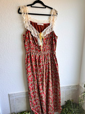 Christy Dawn Lysandra Maxi Dress L Brown Red Floral Lace Trim Smocked V-Neck