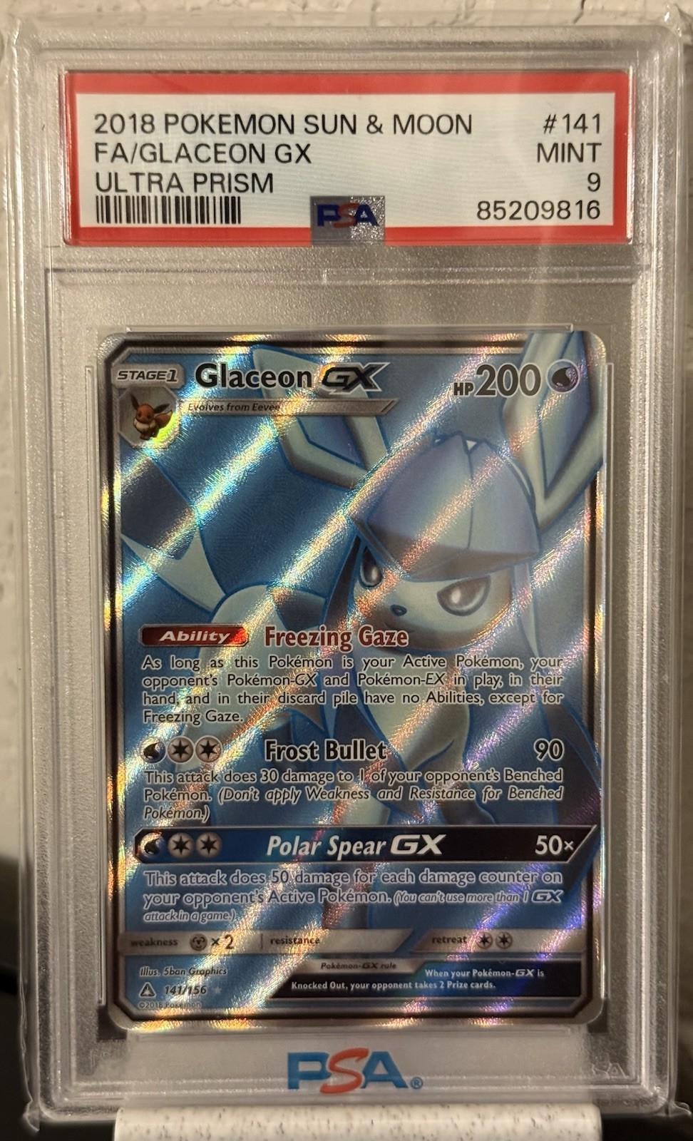 Glaceon GX 141/156 S&M Ultra Prism Full Art Holo Pokemon PSA 9 MINT