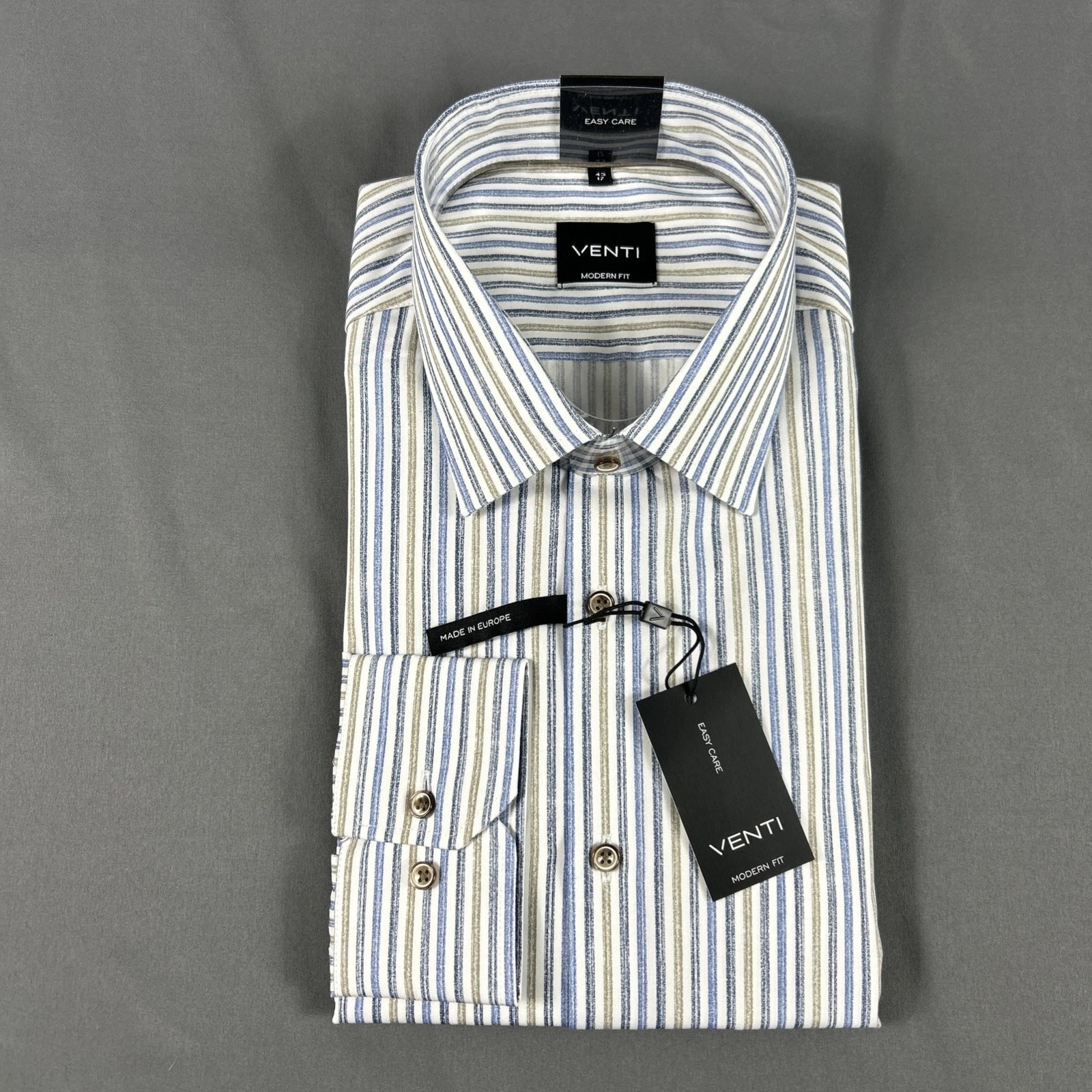 Venti Dress Shirt Button Down Easy Care Striped 43 17 Multicolor NWT MSRP $70