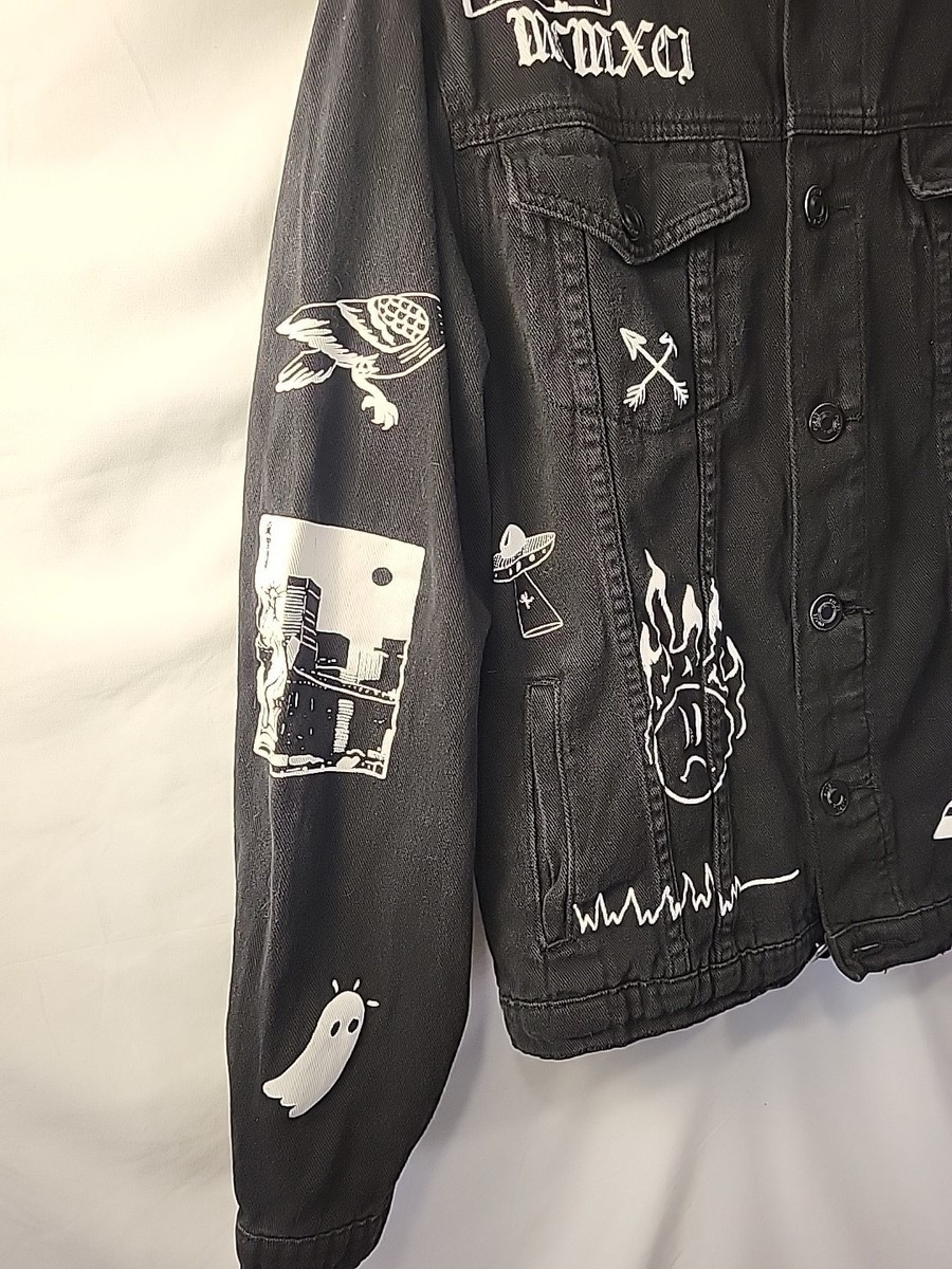 Rue21 Black Denim Y2K Skater Trucker Jacket Gothcore Sz Medium | eBay