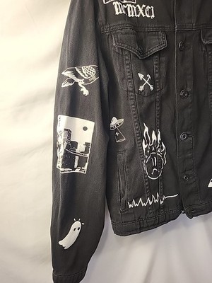 ジャケット・アウター 00s archive black denim jacket y2k Rue21 Black Denim Y2K Skater Trucker Jacket Gothcore Sz Medium | eBay