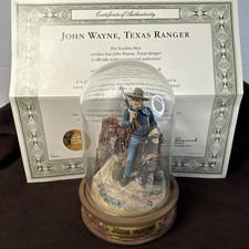 Franklin Mint John Wayne Domed Figurine Texas Ranger Hand Painted Porcelain COA
