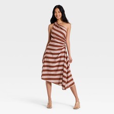 Women Ruched Side Pleated Midi Dress - A New Day Brown 0