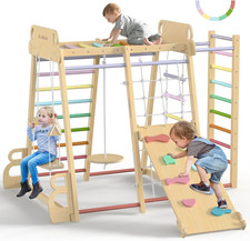 Upgraded Indoor Playground 9-In-1 Jungle Gym Kids Climbing Toys, Montessori Phil