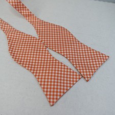 Tommy Hilfiger Mens 100 Silk Bow Tie Orange White Tennessee Gingham Check