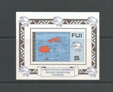 Foglio miniatura Fiji 1984 Amburgo UPU Congresso, MNH.  Mappa.  SG MS679
