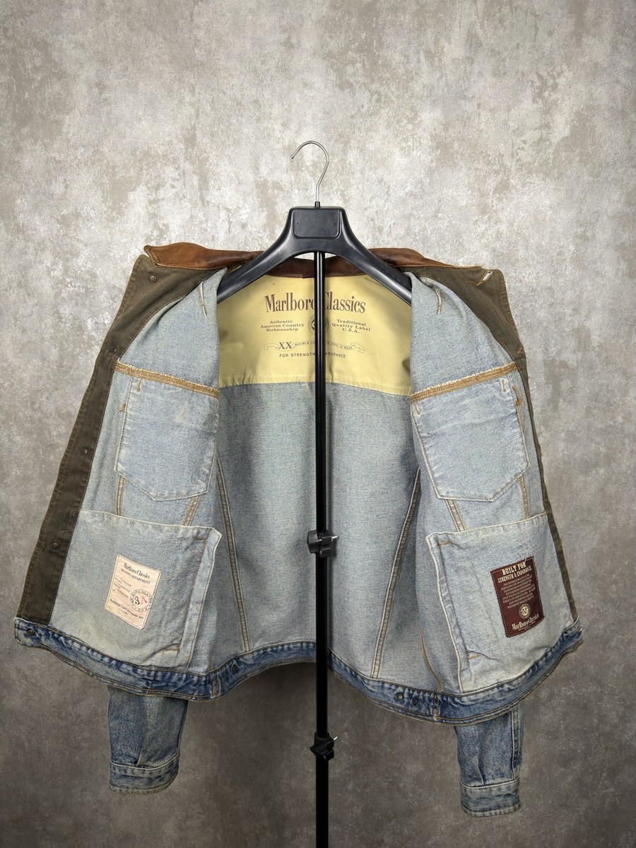 Vintage Marlboro Classics Denim Jacket XL Leather Collar Made in