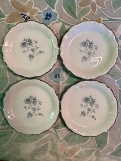 Vintage Johann Haviland Bavaria Germany Butter Pat Plates Set of 4 Blue Gray Flo