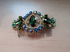 Green Rhinestone Sparkly Huge Bridal Formal Hair Comb Handmade