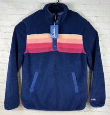 Chubbies Mens Navy Pink The Skeason Polar Fleece 1/4 Snap Pullover Size Large