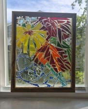 Glass-on-Glass Mosaic Suncatcher Floral Handmade Framed