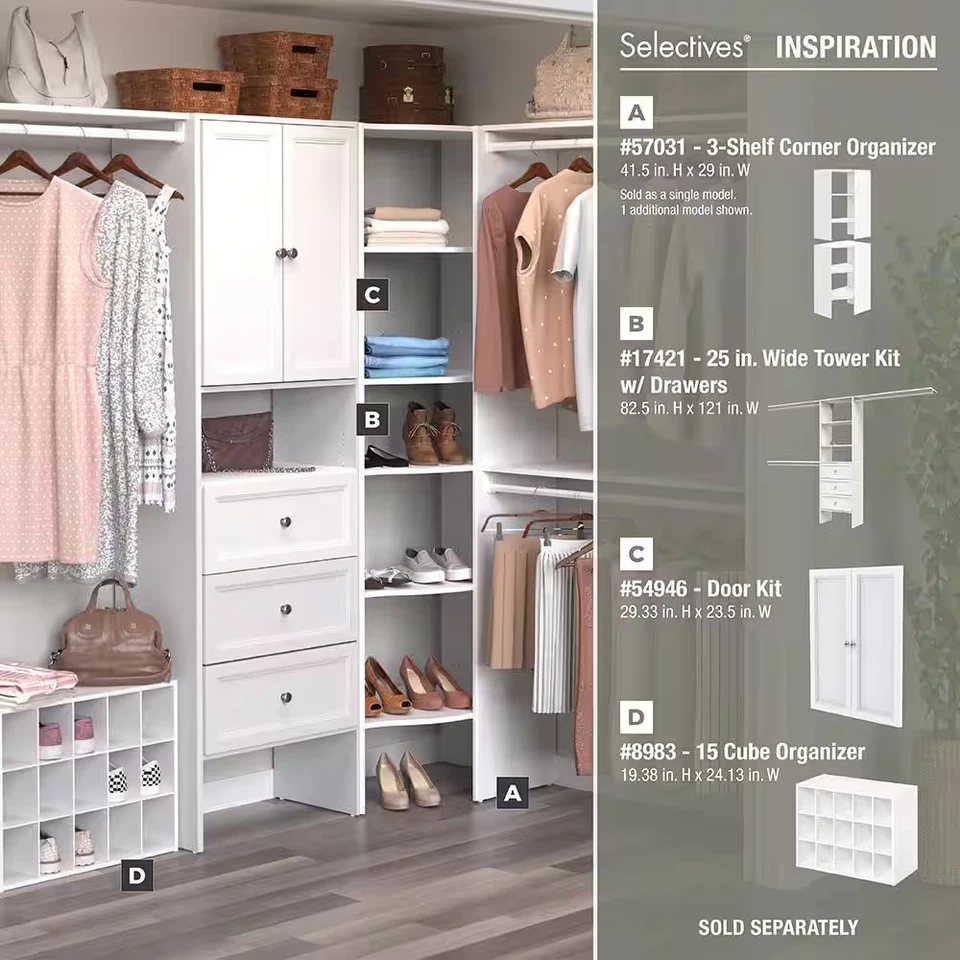 Selectivos 29 pulgadas W Organizador de base de esquina blanco para sistema de armario de madera Foto 3 de 4