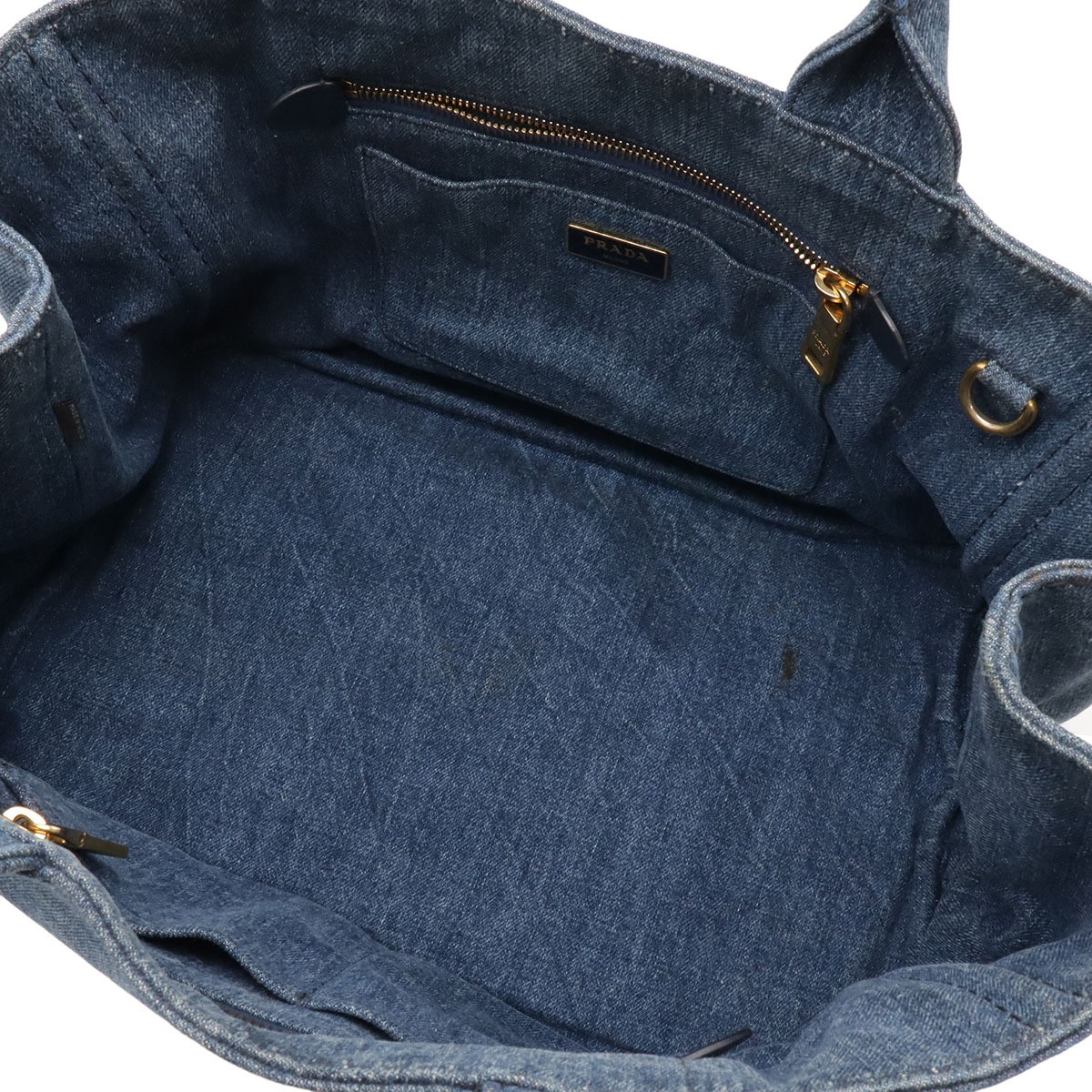 PRADA Canapa Tote Bag 2WAY Shoulder Bag Crossbody Denim Canvas AVIO Blue Gold Ha thumbnail 7