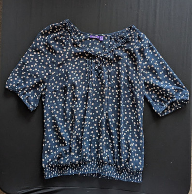 MEXX Polka Dot Blouse Size(S) EU 36 Ruffle Button Front Navy Cream Beige Dot#022