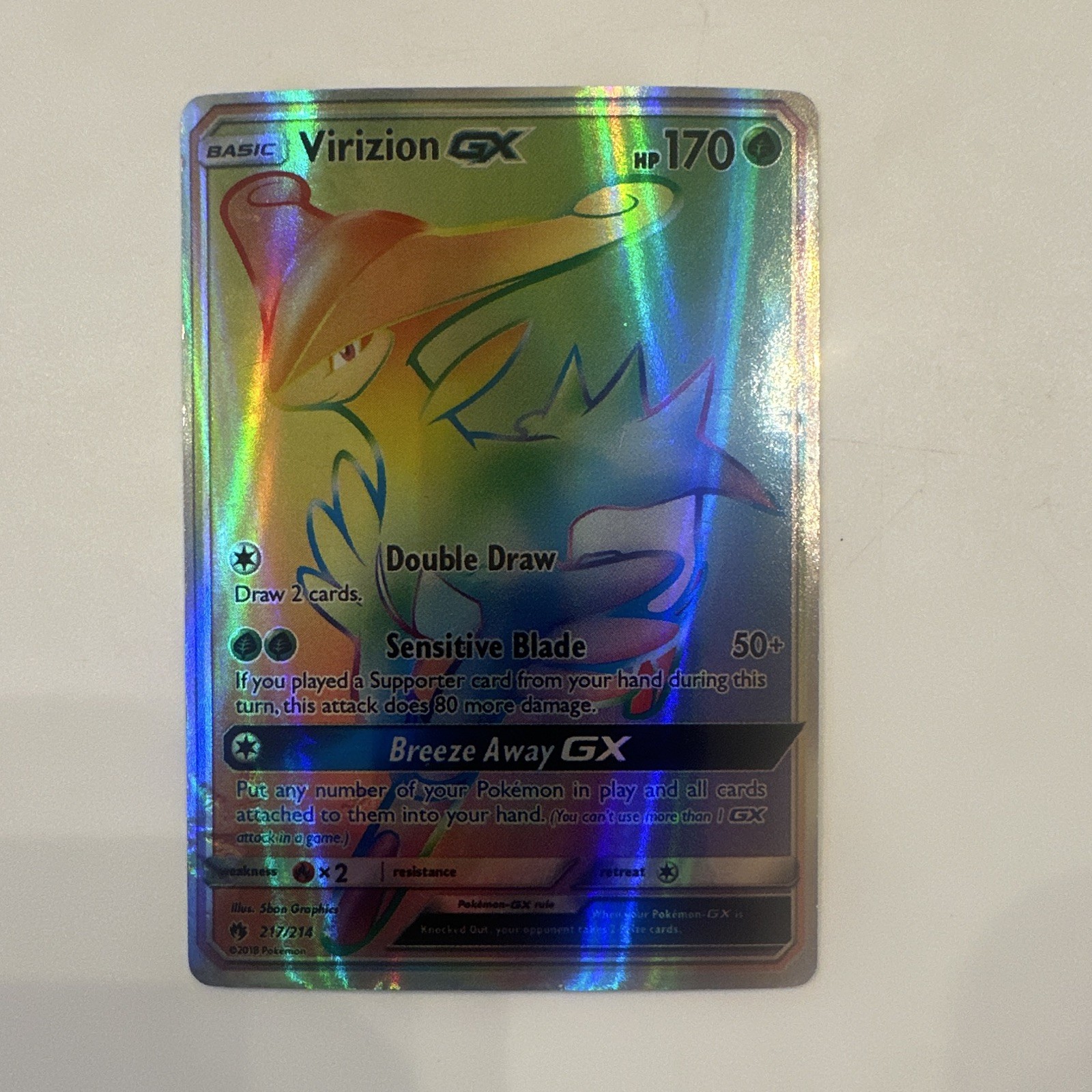 Pokemon Virizion GX Secret Rare Full Art Holo SM Lost Thunder 217/214