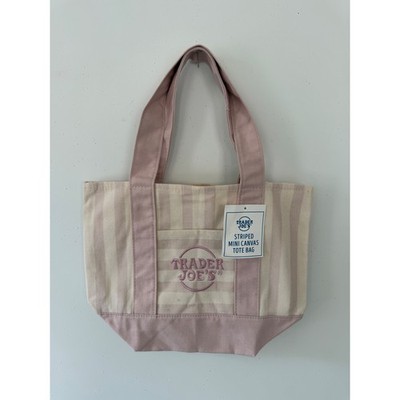 Trader Joe's Mini Canvas Tote Bag Striped Pink Cream OS