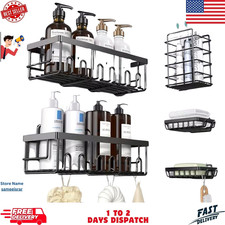 Rustproof Shower Shelf Rack Adhesive Shower Shelves 4 Hooks Organizer...