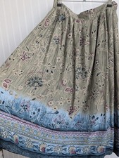 Sag Harbor Petite M A-Line Midi Skirt Floral Rayon Pull-On Elastic Green Blue