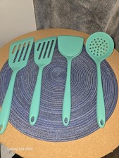 Professional Food Grade Spatulas & Slotted spoon Aqua Silicone Utensil Set
