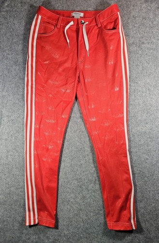 ADIDAS X FIORUCCI Medium Red White Zip Ankle Angel Embossed Print Skinny Pant