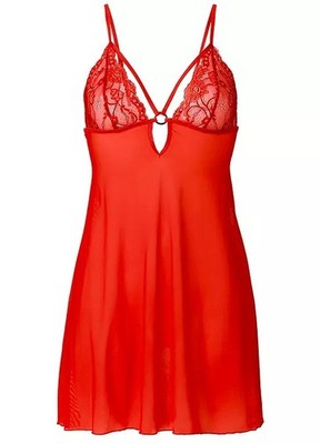 Neu Negligé mit großzügigem Ausschnitt Gr. 36/38 Rot Damen-Nachtwäsche Dessous