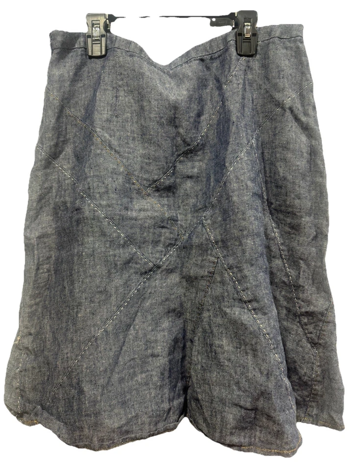 Falda acampanada Cabi de lino con retazos para mujer talla 8 azul cambray % lino Foto 2 de 4