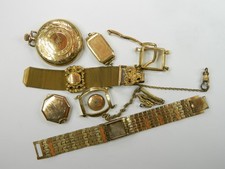 VINTAGE 5YR 20YR 12K 14K GOLD FILLED WATCH CASE BAND LOT - MOST MARKED SCRAP 94g