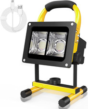 LED Rechargeable Work Light, 40W Portable Floodlight with Detachable Stand, 4 Mo