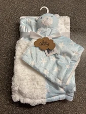 BABY ESSENTIALS Blanket Lovey Plush Patchwork Blue White Squares Stars Minky Dot