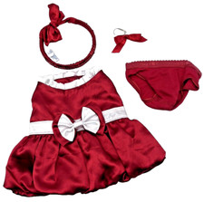 Build A Bear Workshop Red Satin Bubble Dress w/ Sequin Headband Briefs Bow