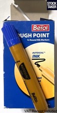 12 Pens Berol Tough Point BLUE Marker Round Nib 1.6mm Autoseal Ink Permeant