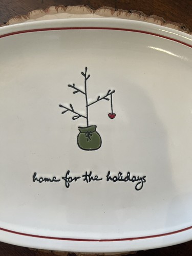 TAG “home for the holidays” Ceramic Oval Serving Platter Twig Tree Heart 12 x 8" - Picture 2 of 3