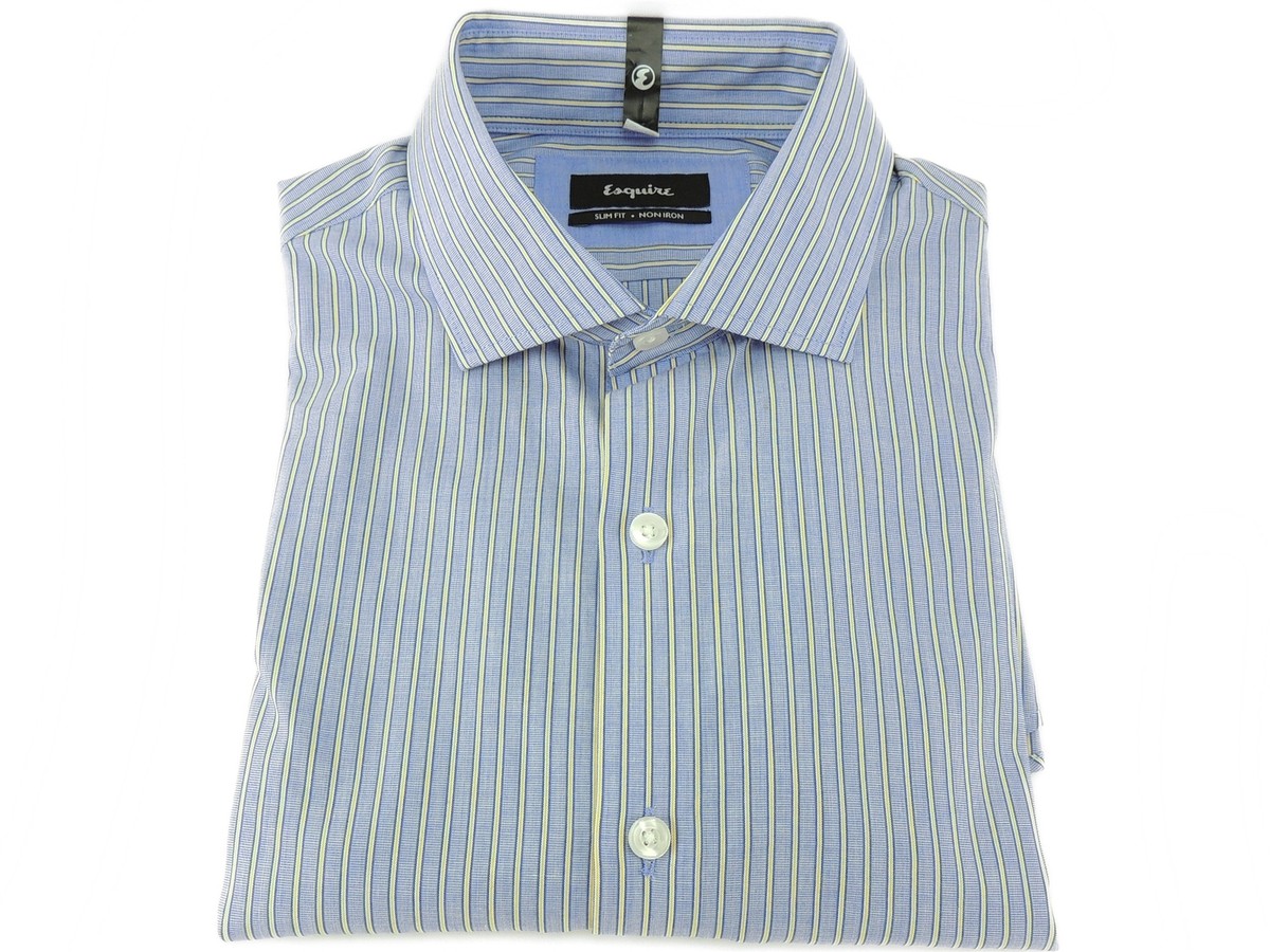 Esquire Blue Stripe Slim Fit Dress Shirt Shirt Size 15 1/2 34/35 Esquire Blue Stripe Slim Fit Dress Shirt Shirt Size 15 1/2 34/35