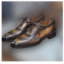 Handmade Men's Black Brown Round Toe Lace Up Genuine Leather Shoes, Sale !!!