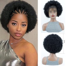 Black Curly Afro Knotless Box Braided Wig 13x6 Lace Front Fiber Wigs Natural Wig