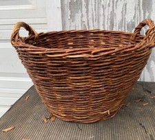 Vintage Large Wicker Basket with Handles Rustic Farmhouse Storage Laundry 21x14  