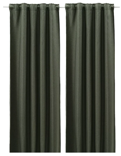 IKEA ANNAKAJSA Room darkening curtains, 1 pair, dark green, 145x300 cm