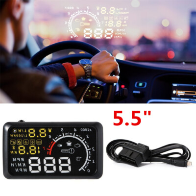 5.5'' OBD II OBD2 Car HUD Head Up Display Engine Speed KPH MPH Alarm RPM Refuel