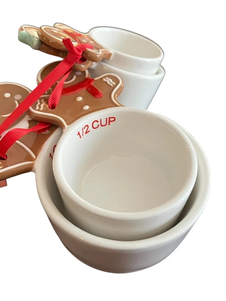 St. Nicholas Square Gingerbread Man Ceramic Measuring 4 Cup Set Nesting XMAS - Image 4 of 4