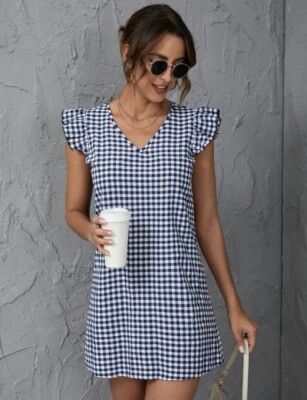 preppy blue dress Plaid gingham Shift Size Small 4 WID:Wide NWT Anthropologie Celandine Short-Sleeve ISLAND_9A Sassy shortcake together without even trying